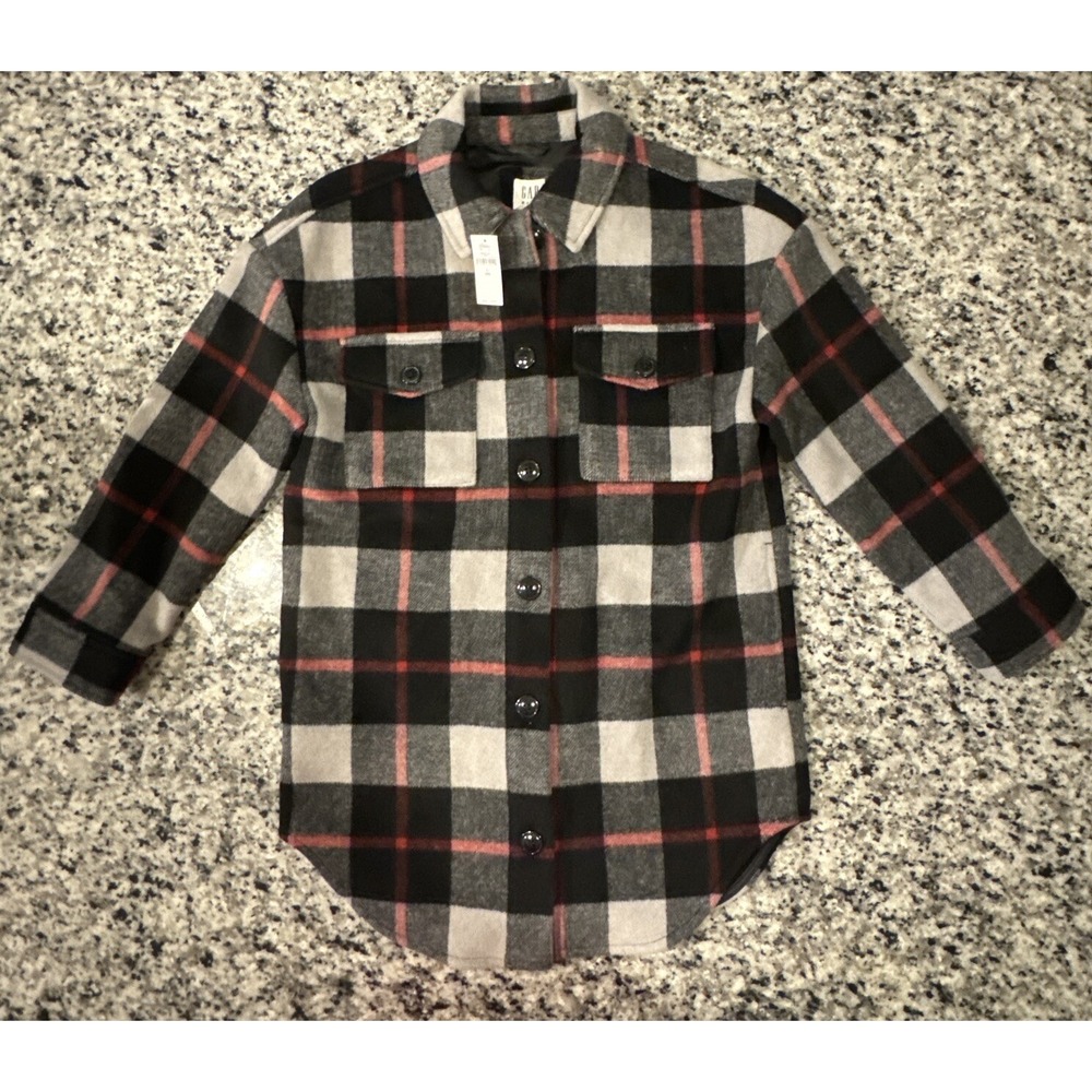 GAP KIDS BLACK Red PLAID Flannel Jacket SZ Large (10) New TAGS RETAIL‎ $88.00